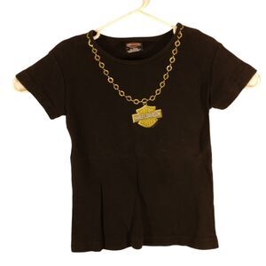 Harley-Davidson vintage tshirt womens M Medium black gold chain logo Y2K